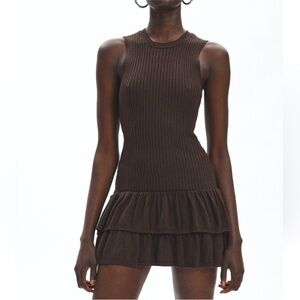 Kimchi Blue Chocolate Brown Ribbed Mini Dress